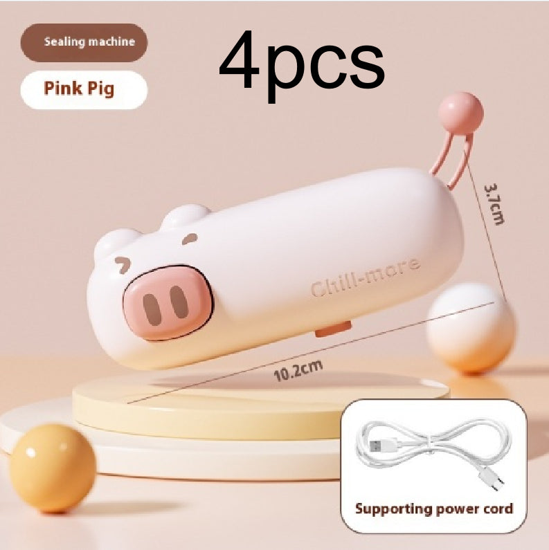 Pink Pig rechargeable mini bag sealer 4-pack with charging cable