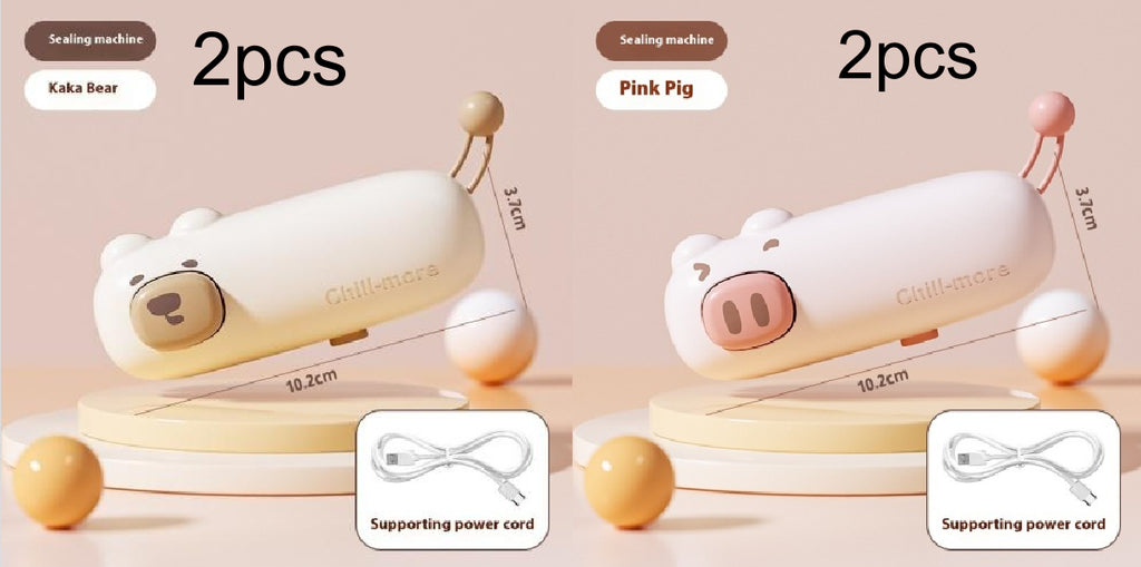Coffee Bear and Pink Pig rechargeable bag sealer 2-pack comparison