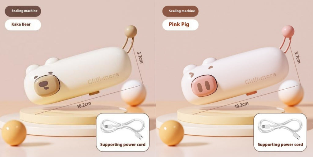 Coffee Bear and Pink Pig mini bag sealer design comparison